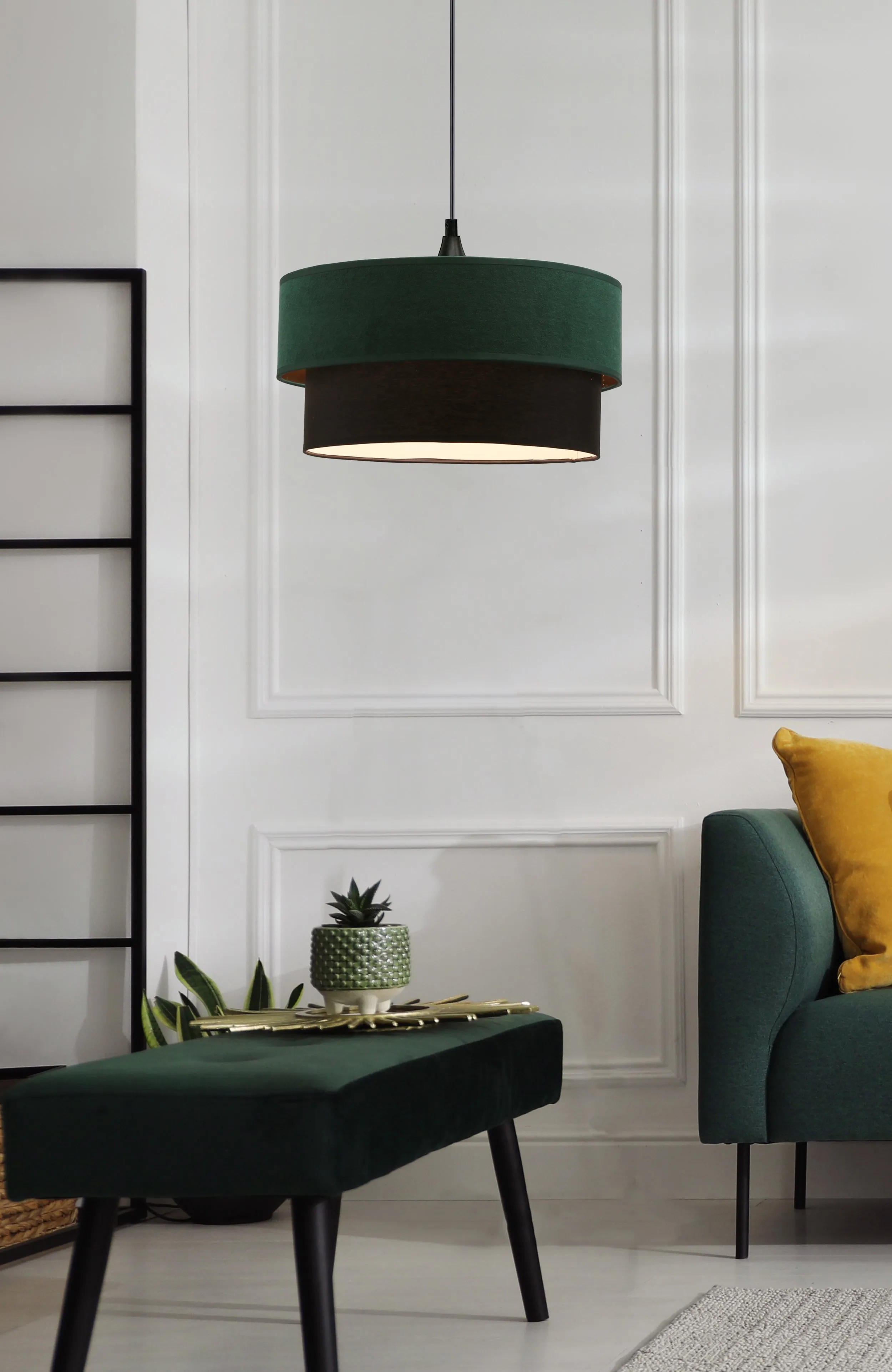 Solanto lampa wisząca czarny 1x60 e27 abażur duo 35+30 but.zieleńzłoto +czarny - obrazek 2