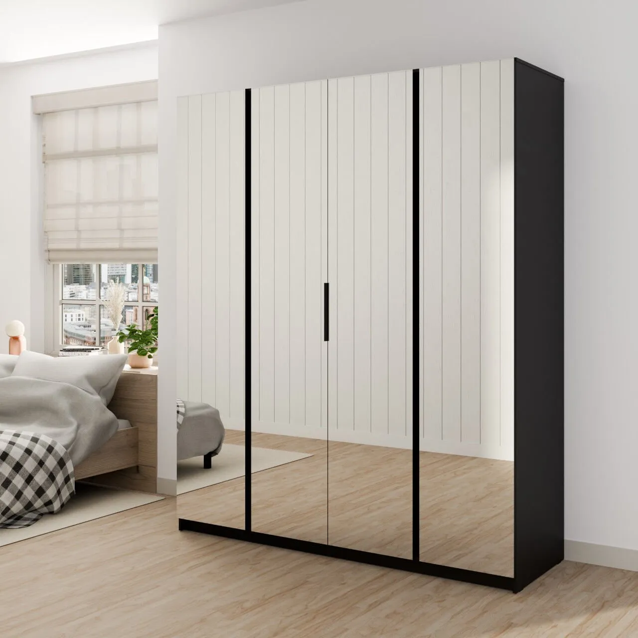 Szafa 200cm z lustrem KAYA 10 czarna - obrazek 4