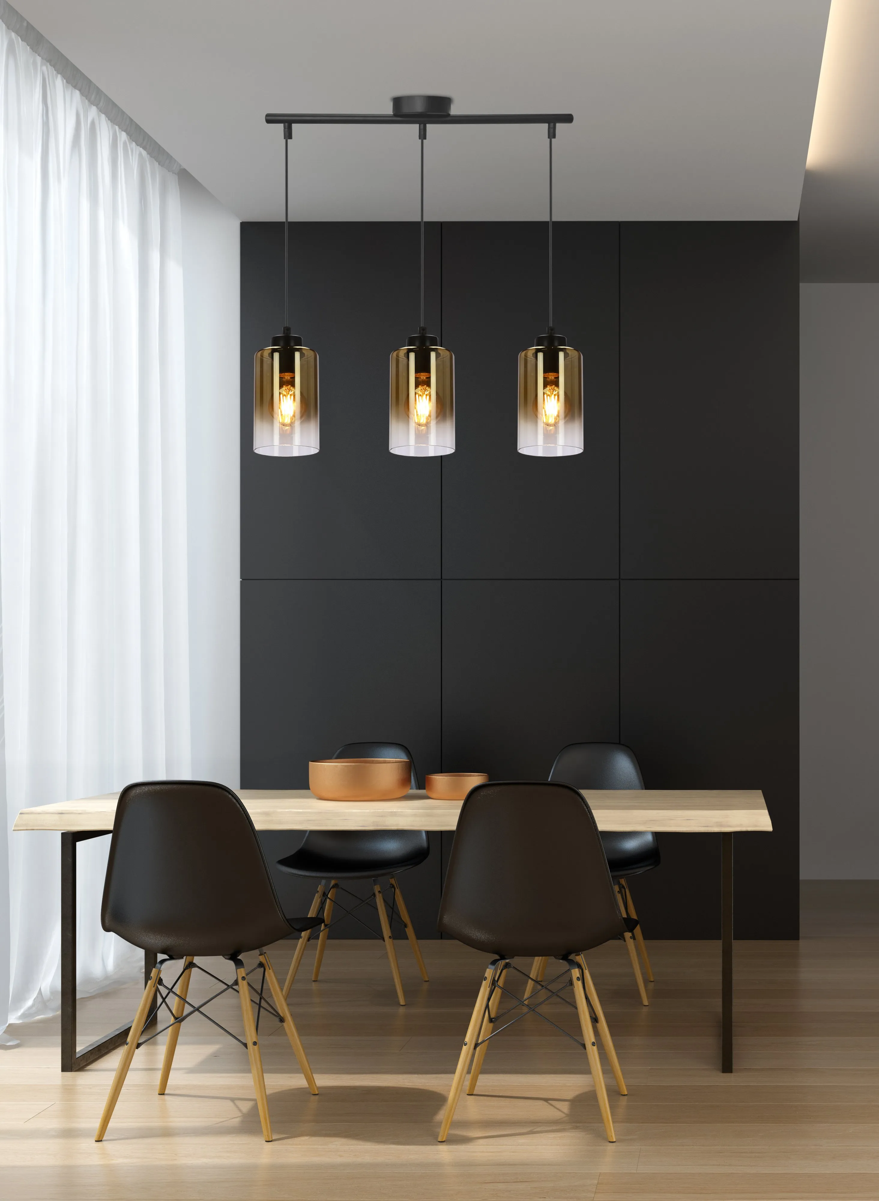 Aspra lampa wisząca czarny 3x60w e27 klosz bursztynowy - obrazek 2