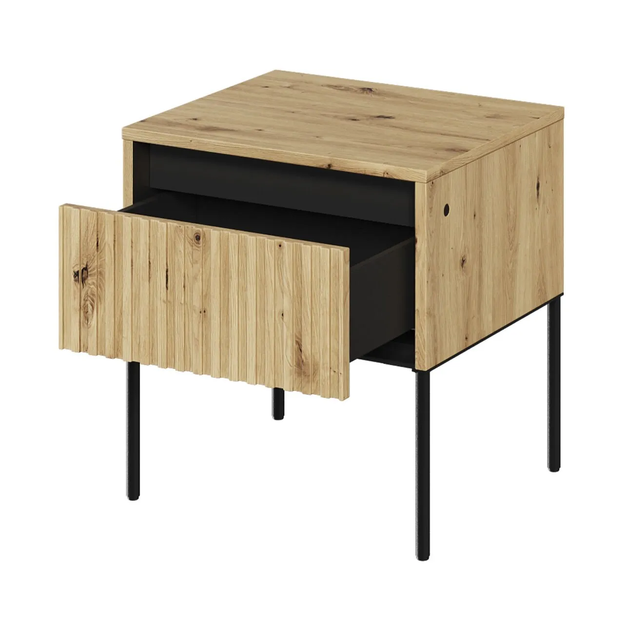 Stolik nocny 1S z oświetleniem dąb artisan/czarny TREND TR10 - obrazek 2
