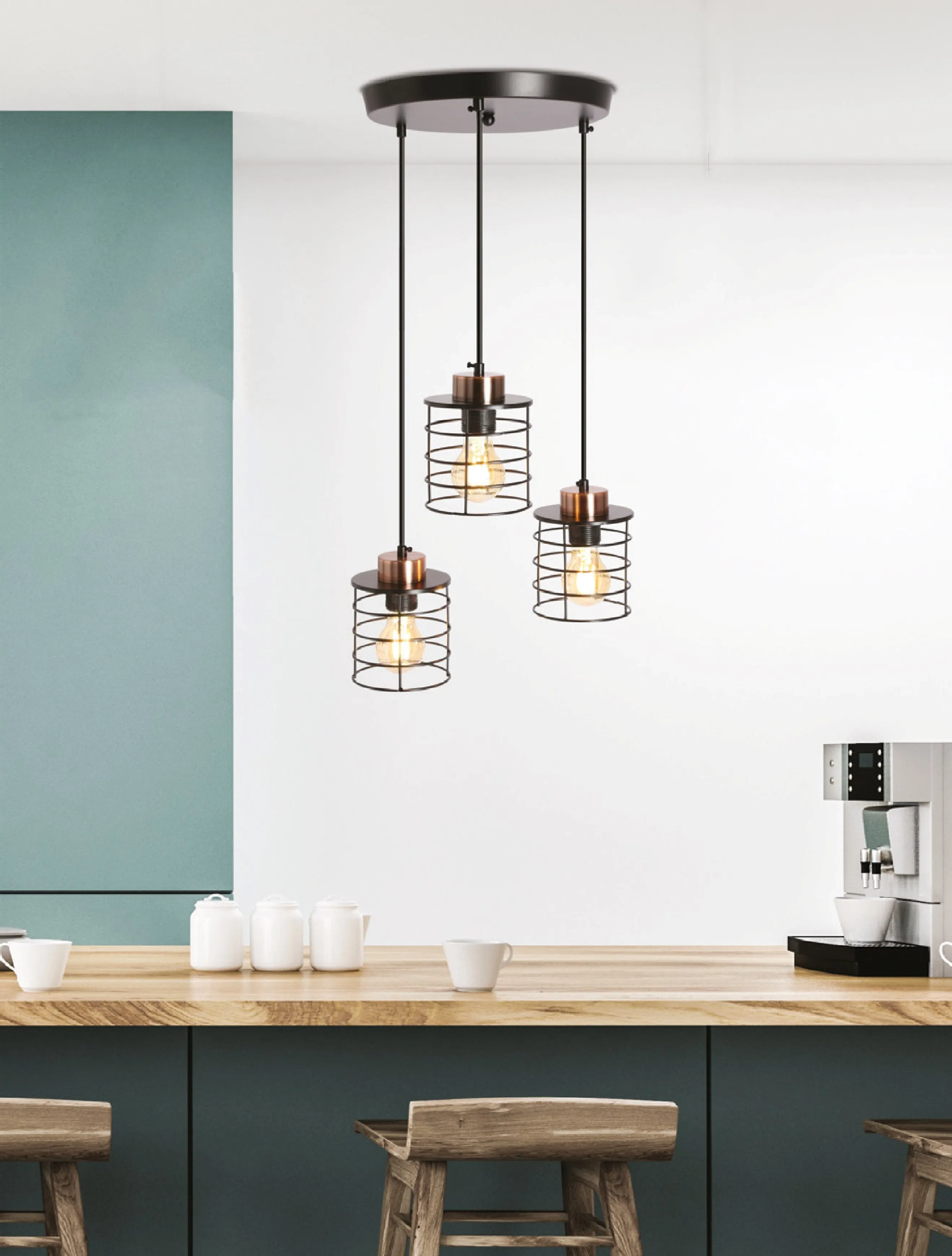 Glob lampa wisząca czarny+złoty talerz 3x40w e27 klosz czarny - obrazek 2