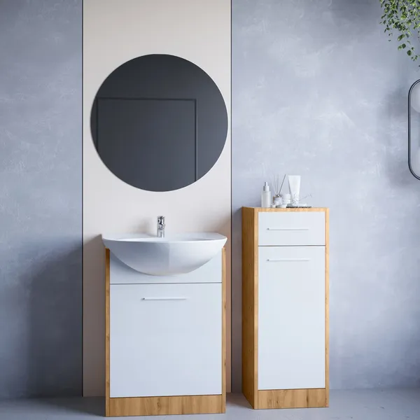 Meble do łazienki z lustrem NEPPA MINI dąb artisan / biały laminat
