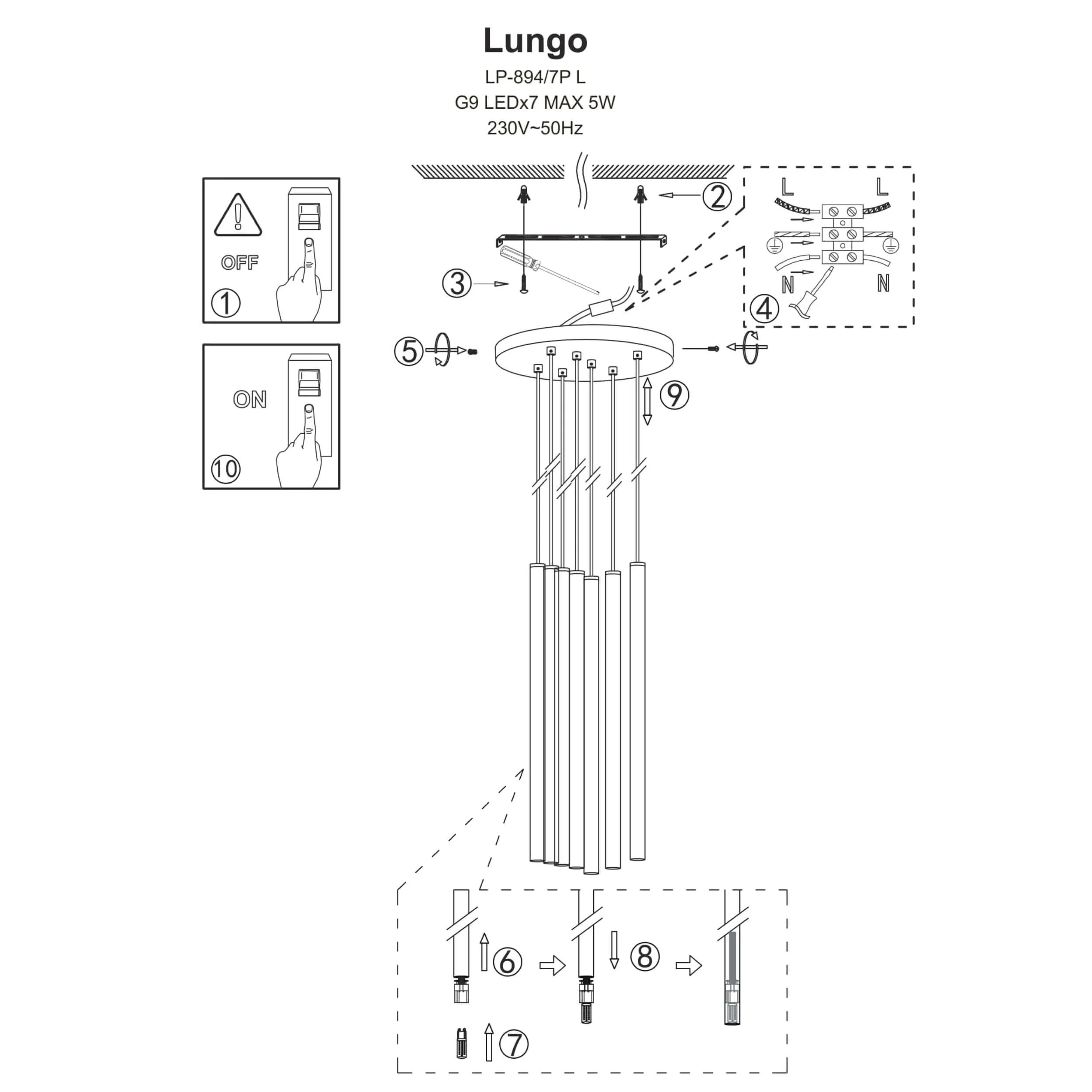 Lampa wisząca Lungo 7 złota 7xG9 - obrazek 4