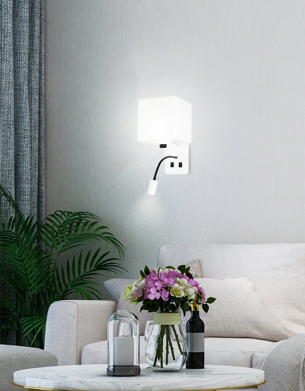 MAGNUM 2 LAMPA KINKIET PROSTOKĄTNY 1X40W E27+3W LED ABAŻUR KWADRAT BIAŁY - obrazek 2