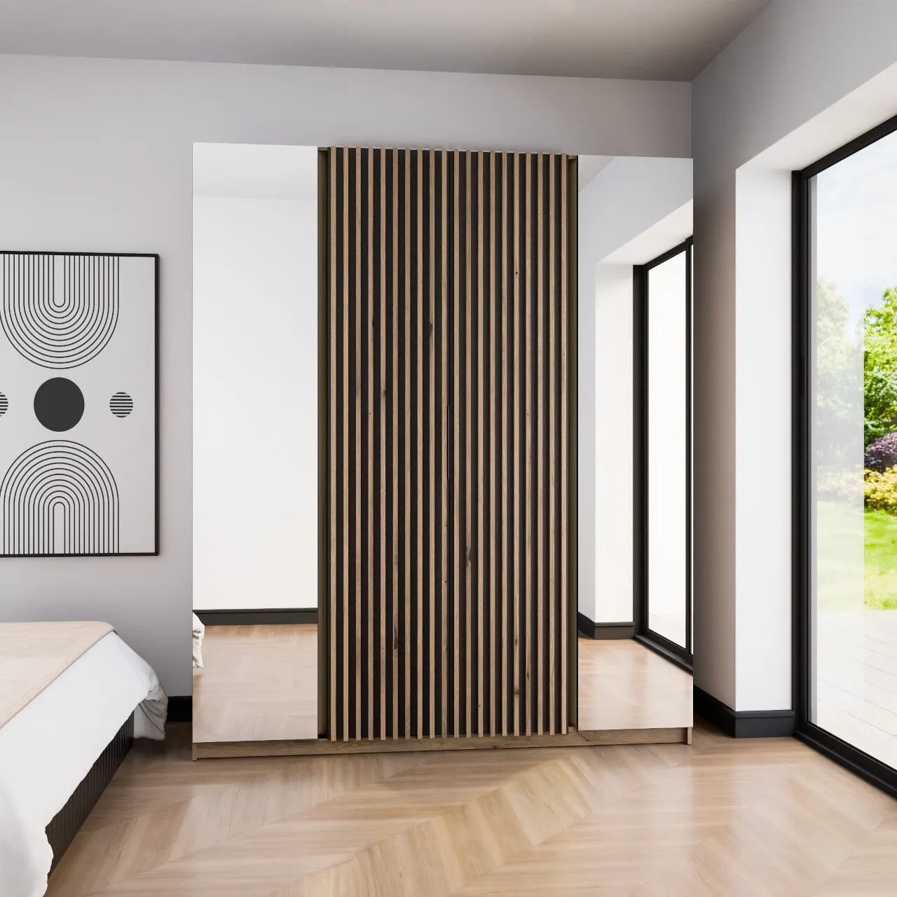 Szafa 200cm z lustrem KAYA 14 dąb evoke / czarny/ dąb evoke - obrazek 4