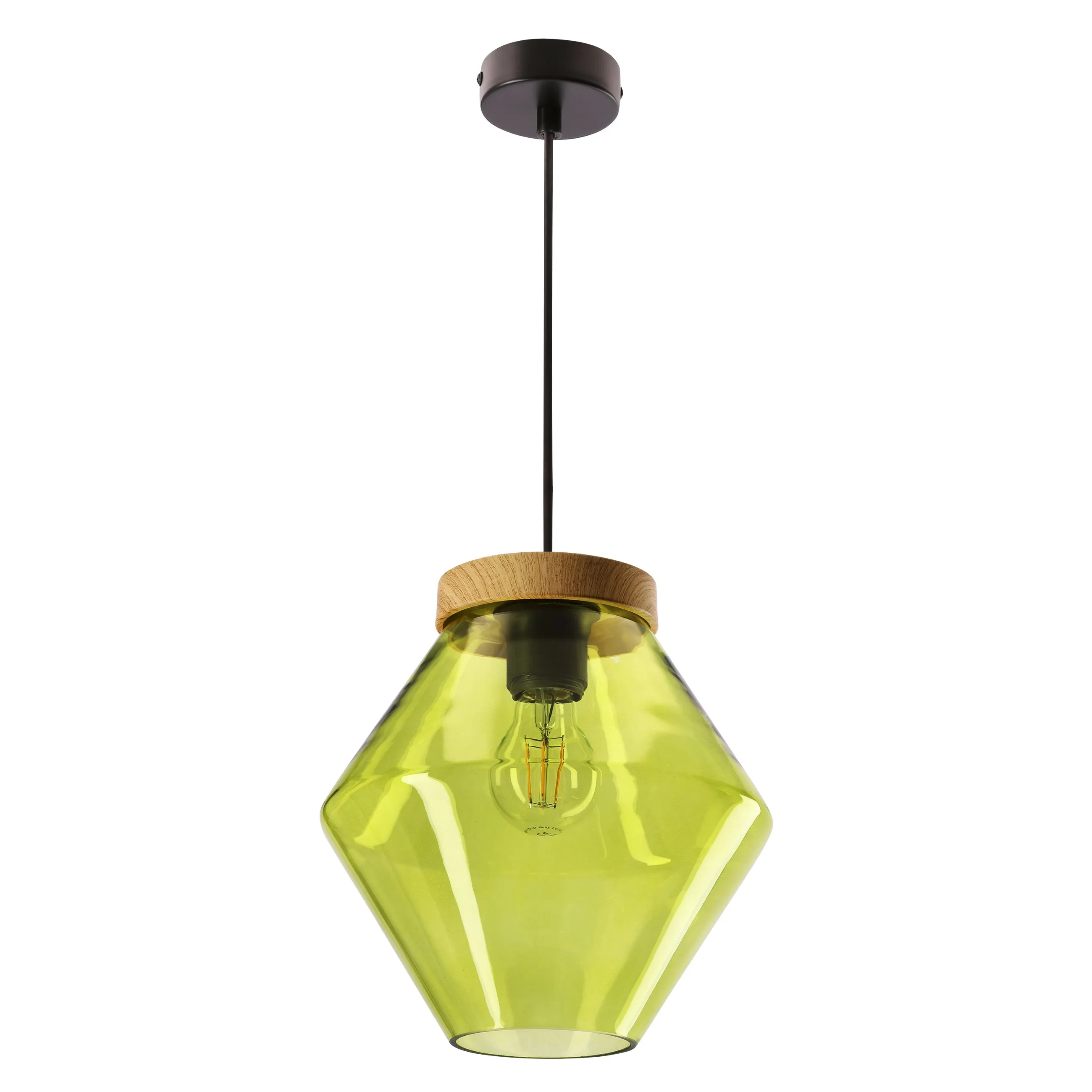 BRELS lampa wisząca czarny z efektem drewna 1x40 E27 klosz zielony