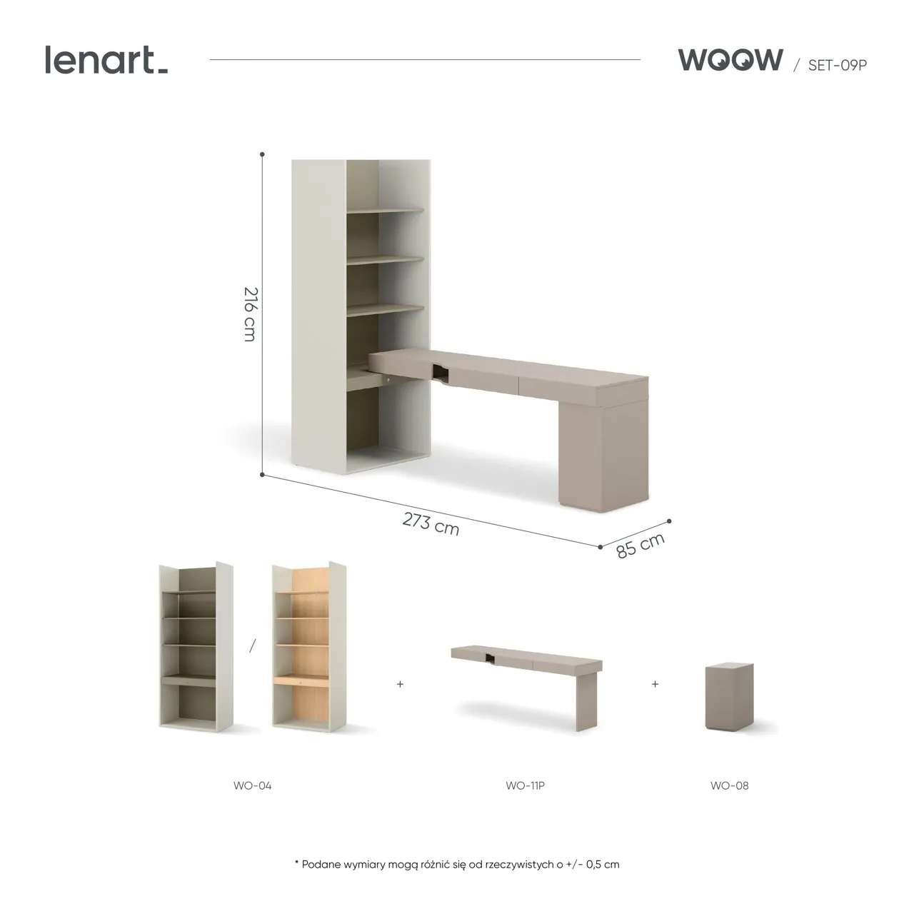 Meble młodzieżowe WOOW SET 09P szampański / clay grey / eukaliptus - obrazek 3