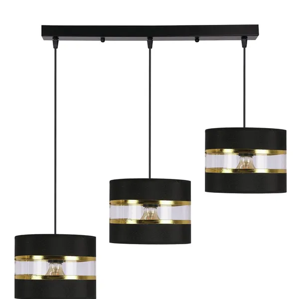 PANDY lampa wisząca czarny 3x40W E27 abażur czarny+złoty