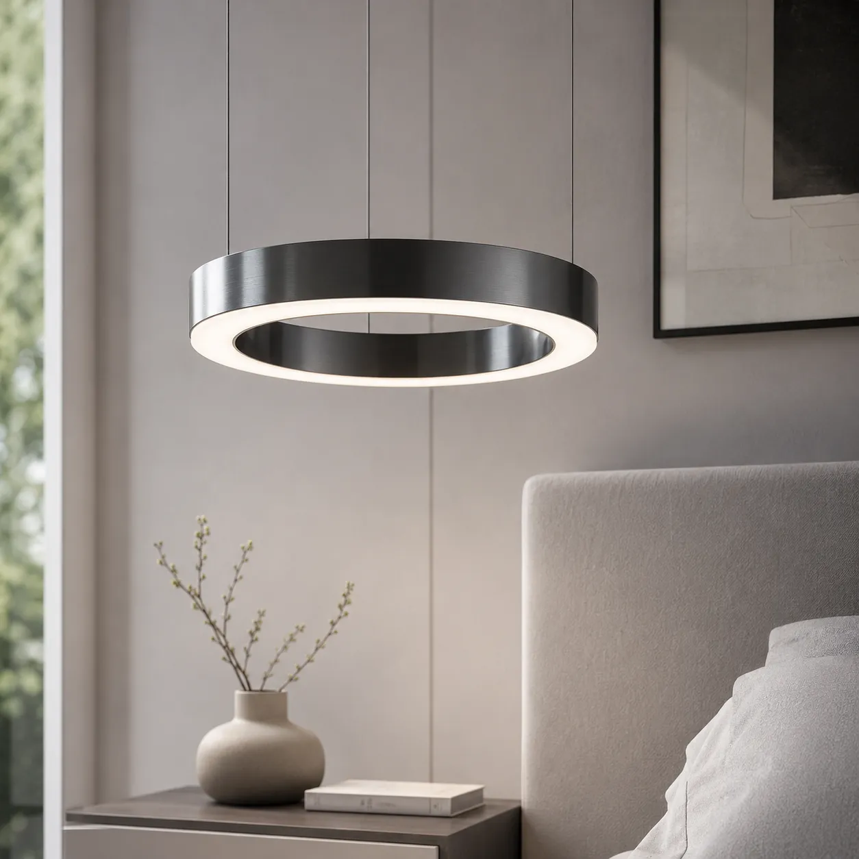 Lampa wisząca CIRCLE 40 cm - LED, ring tytan szczotkowany - obrazek 2