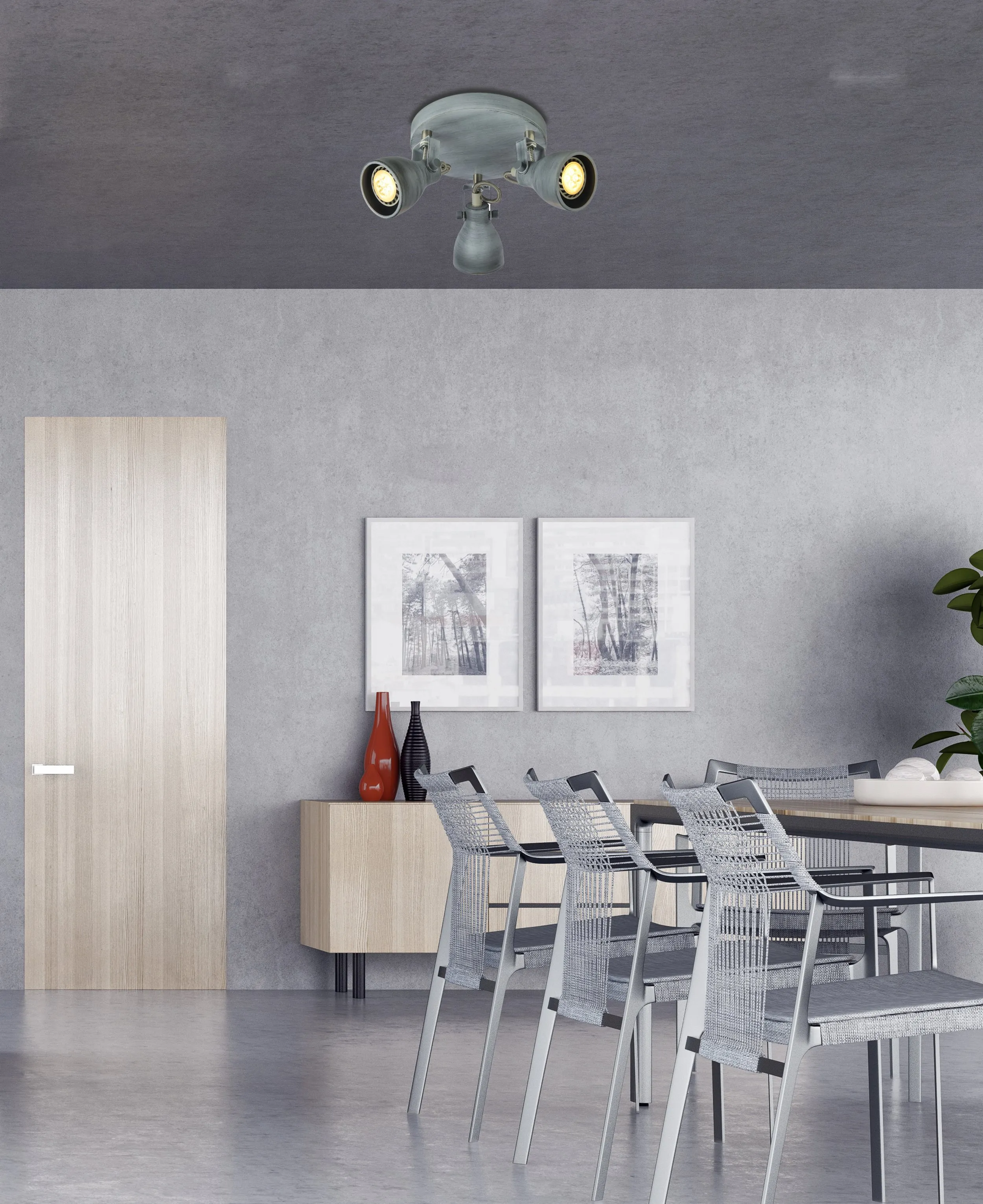 ASH LAMPA SUFITOWA PLAFON 3X40W GU10 SZARY MAT - obrazek 2
