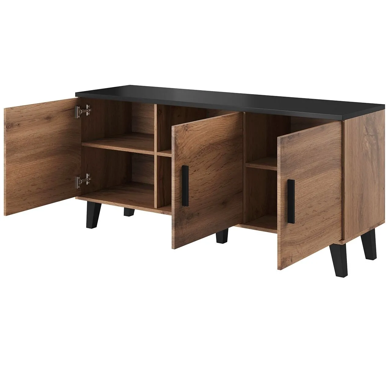 Komoda RTV LOTAR 150 3D dąb wotan / czarny - obrazek 2