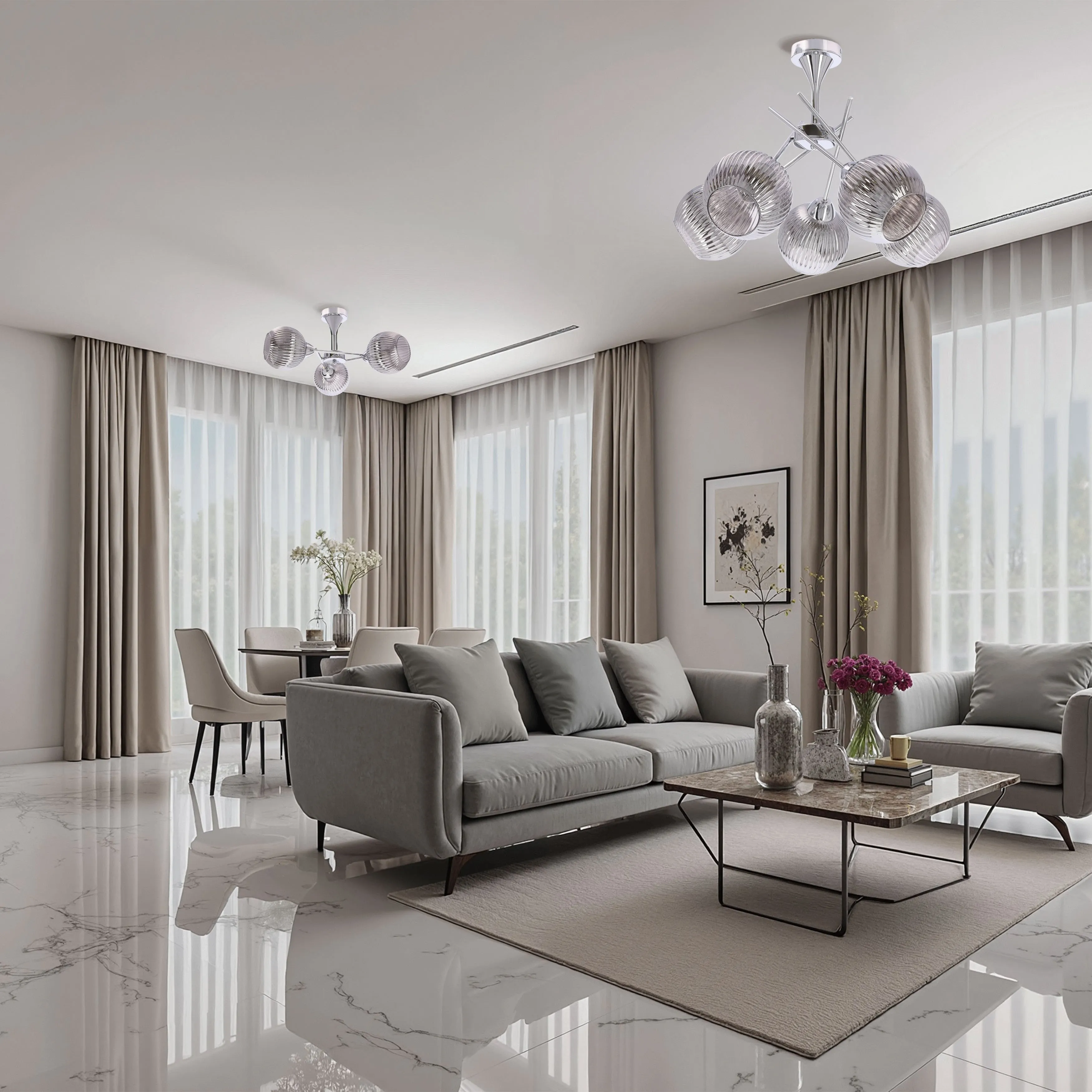 Lampa wisząca CESAR srebrna 5x40W E27 nowoczesna elegancja do salonu jadalni sypialni - obrazek 2