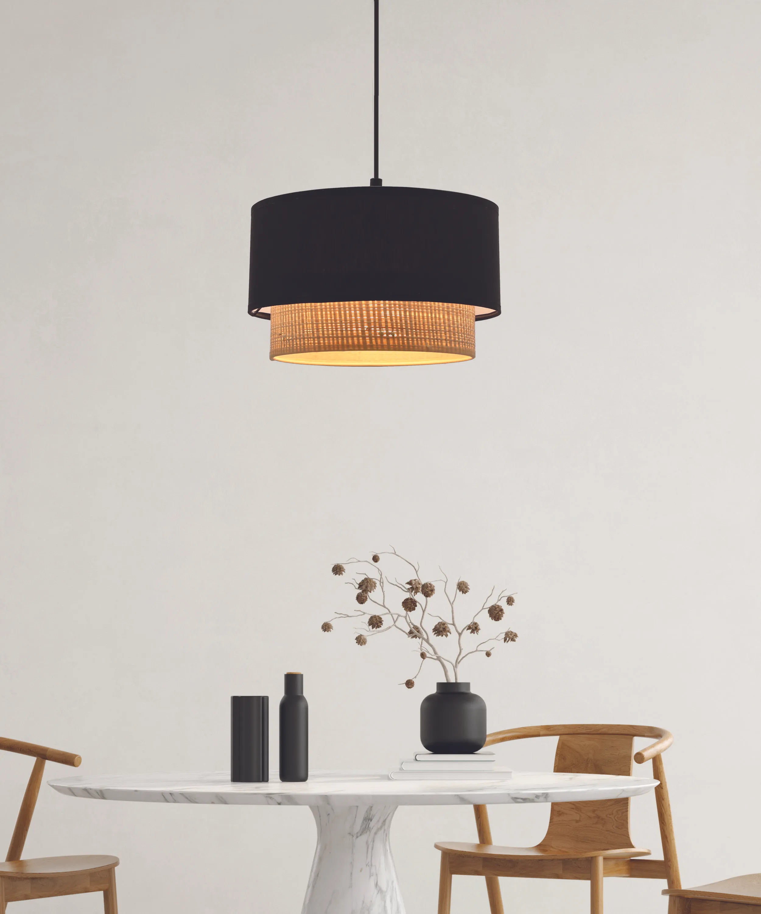SFERIA LAMPA WISZĄCA CZARNY 1X60 E27 ABAŻUR CZARNY+BEŻOWY - obrazek 2