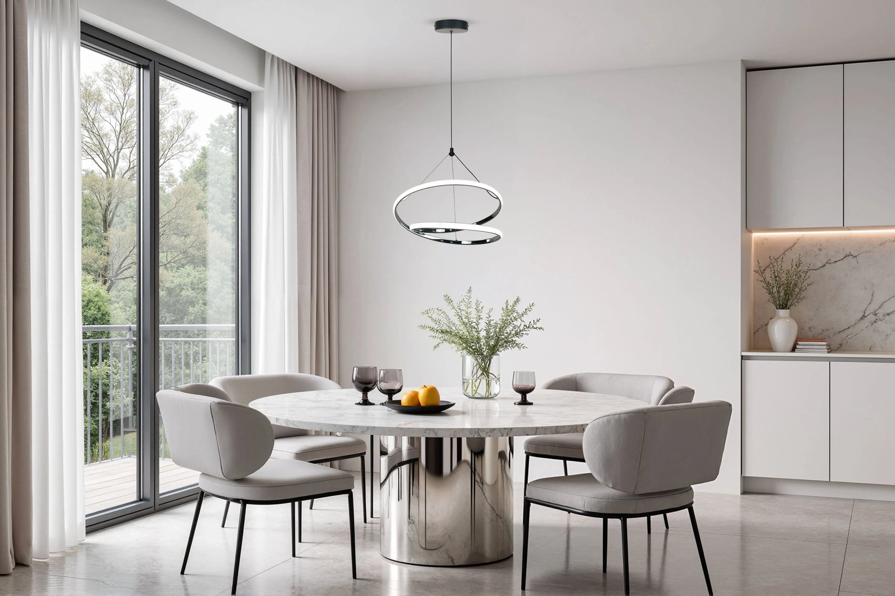 LOCO lampa wisząca czarny+chromowy 30W LED 3000, 4000, 6000K osłonka biała - obrazek 2