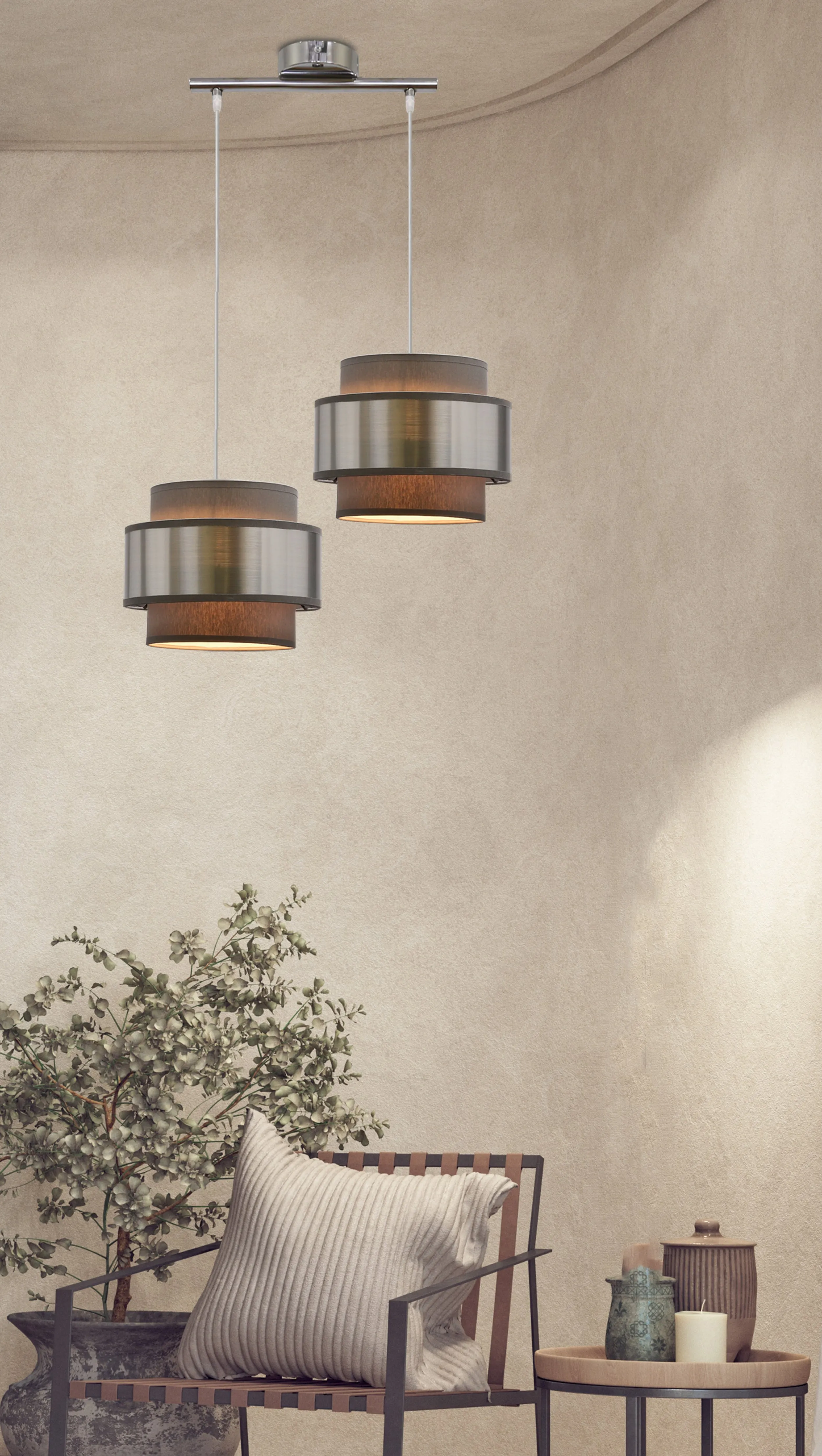 Hare lampa wisząca chromowy 2x60w e27 abażur szary+srebrny - obrazek 2