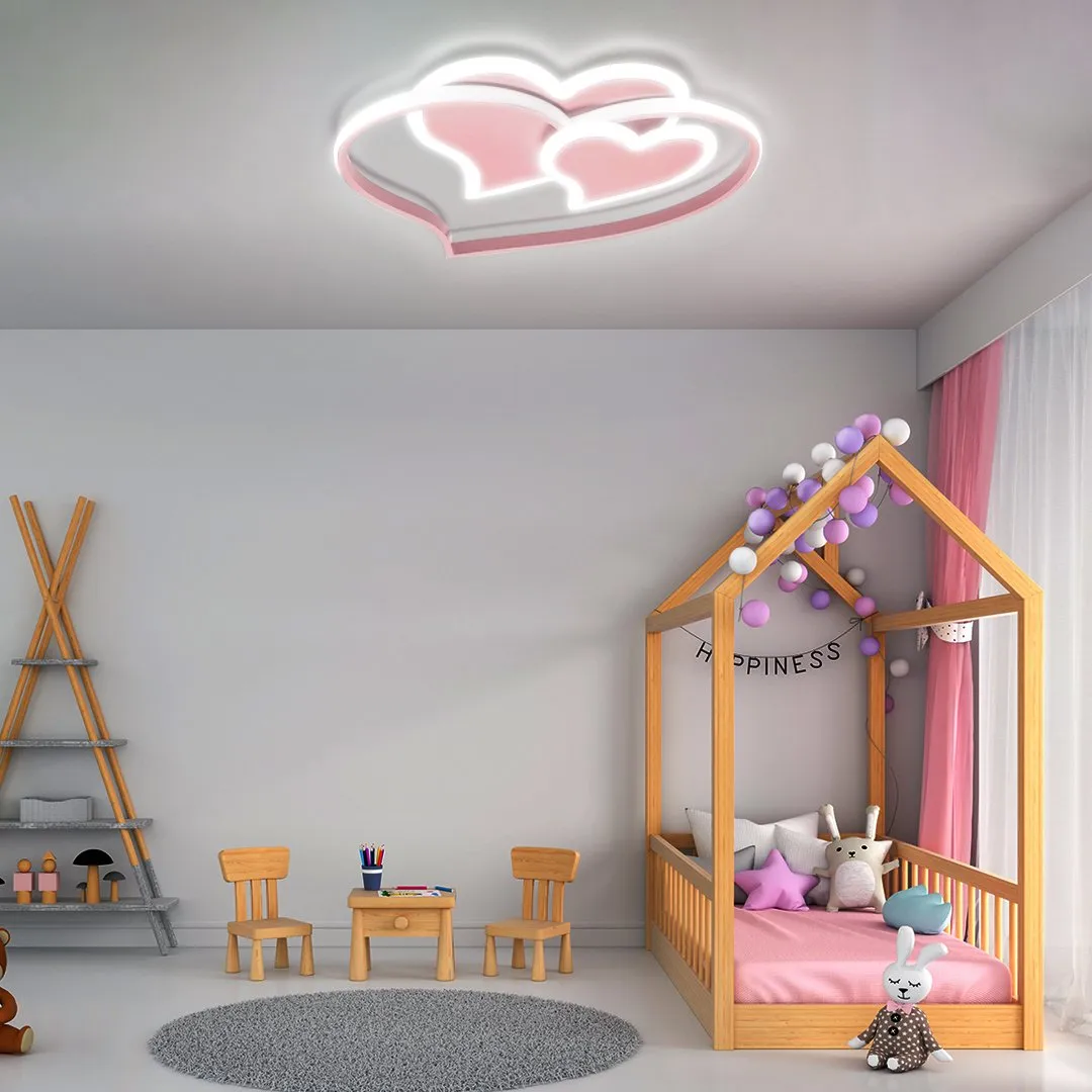 LAMPA DZIECIĘCA LED SUFIT RÓŻOWE SERCA 66W + PILOT DL-I04 - obrazek 2