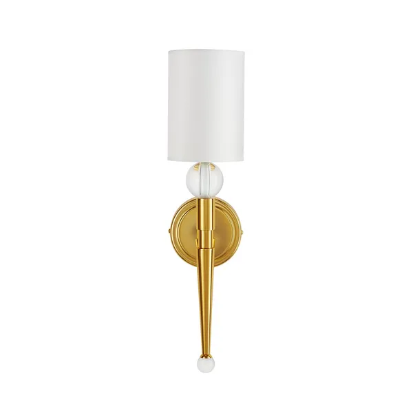 Lampa ścienna DAMA 52 cm-  złoty kinkiet z białym abażurem
