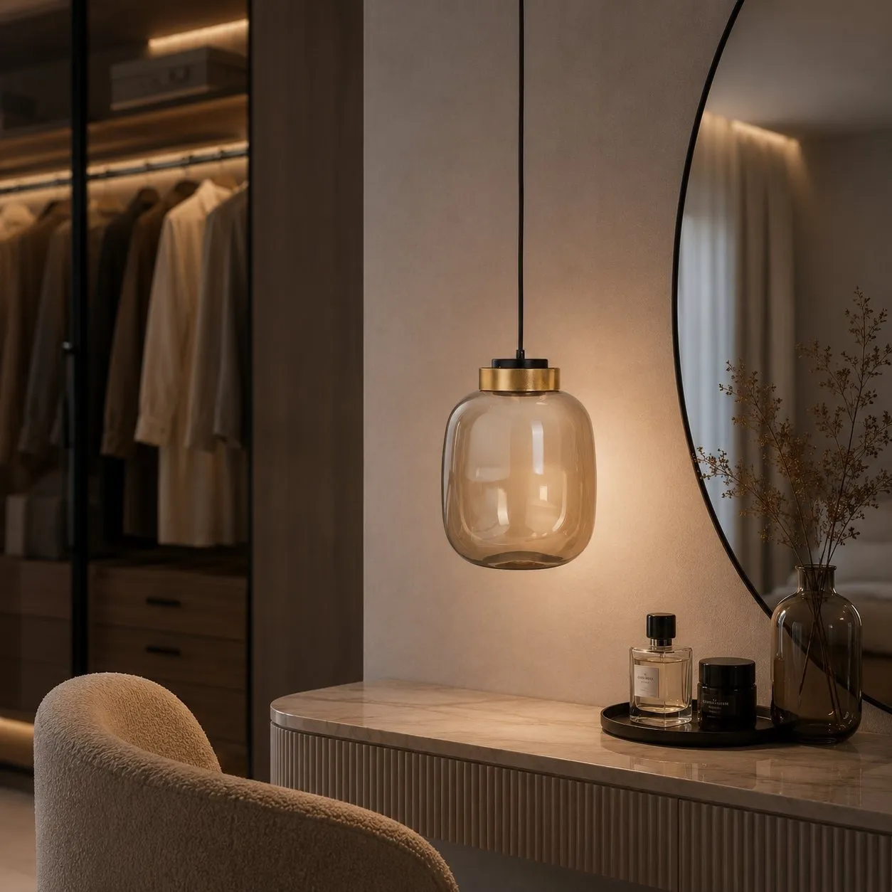 Lampa wisząca BOOM 25 cm - LED, klosz bursztynowy, wykonczenie złote - obrazek 2