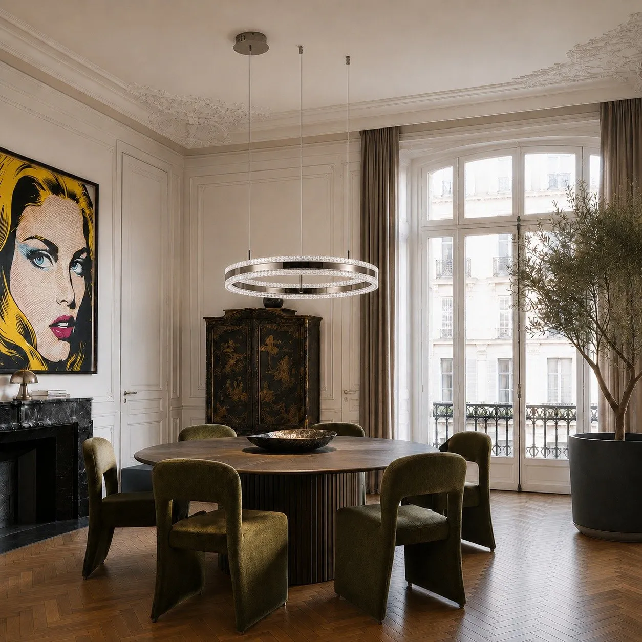 Lampa wisząca ARKADIA LED 60 cm - tytanowa z kryształowym pierścieniem - obrazek 3