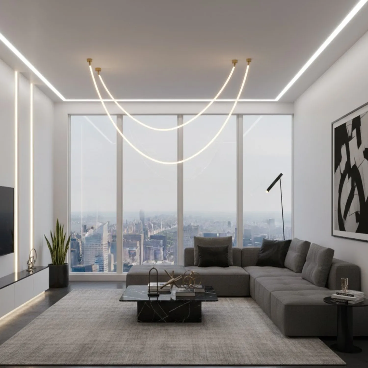 Lampa wisząca SNAKE LED 300 cm - elastyczny przewód LED, 3000K, złote uchwyty - obrazek 2