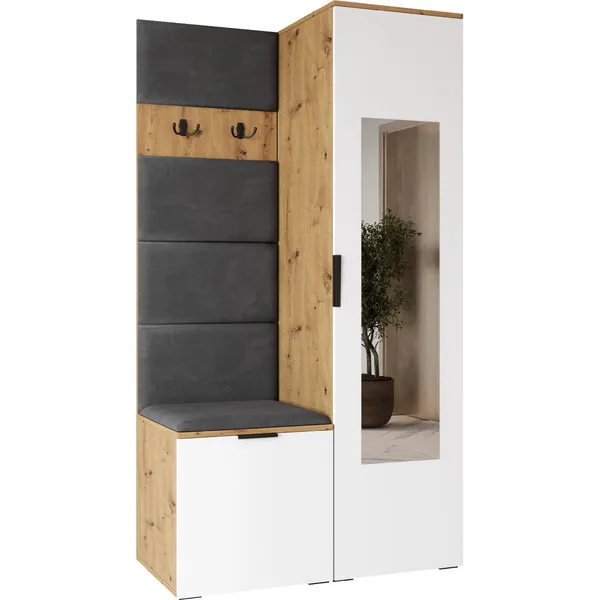 Garderoba z lustrem NELLI 1 dąb artisan / biały lewa