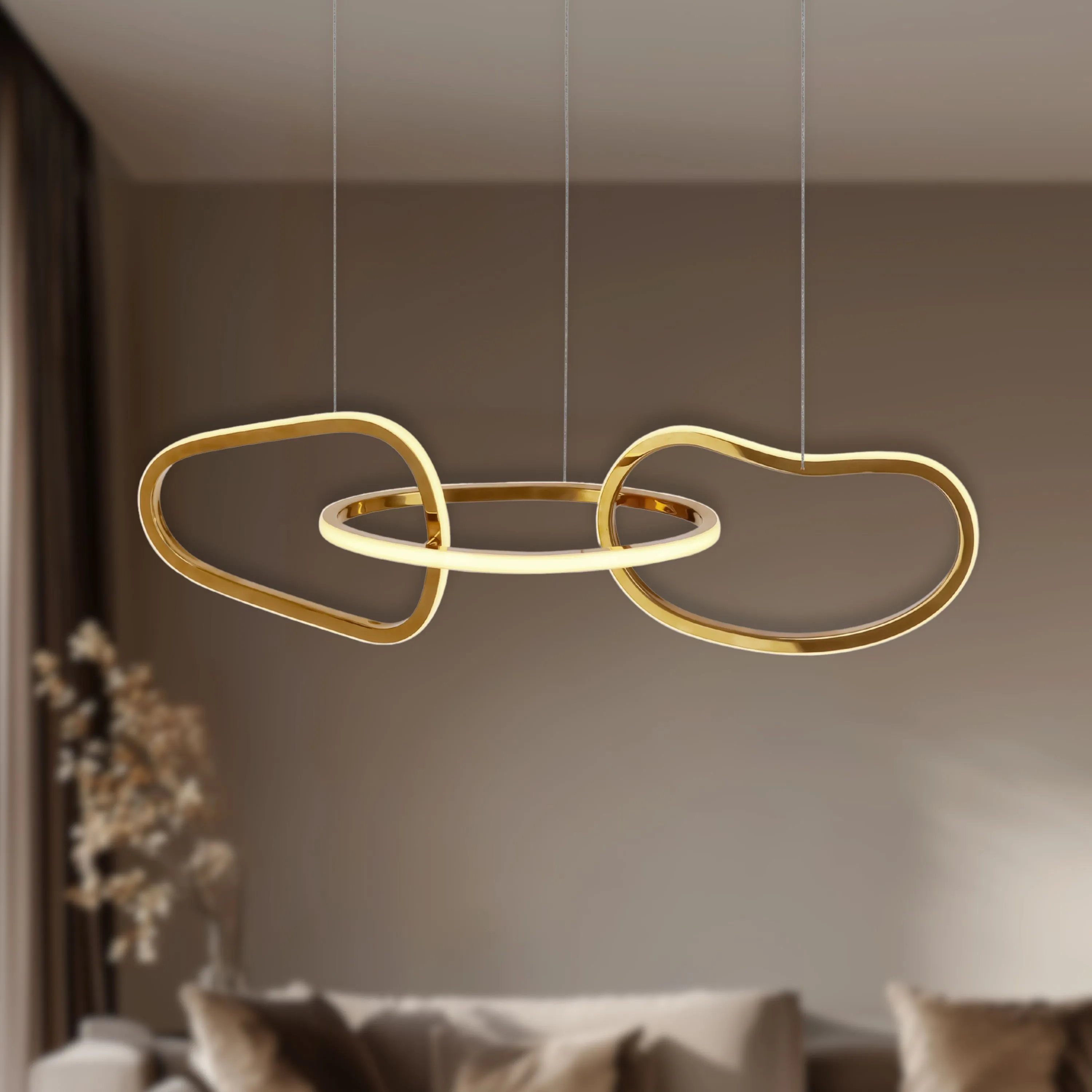 Lampa wisząca ANNELI elegancka – złota nieregularna forma 125 cm – designerska lampa salonu i jadalni LED 3000K - obrazek 2