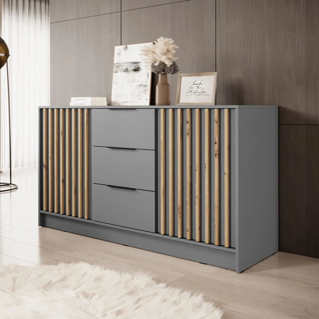 Komoda LAILA 3D szary / dąb artisan - obrazek 3