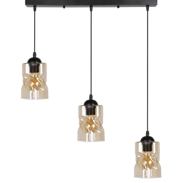 Felis lampa wisząca czarny 3x60w e27 klosz bursztynowy