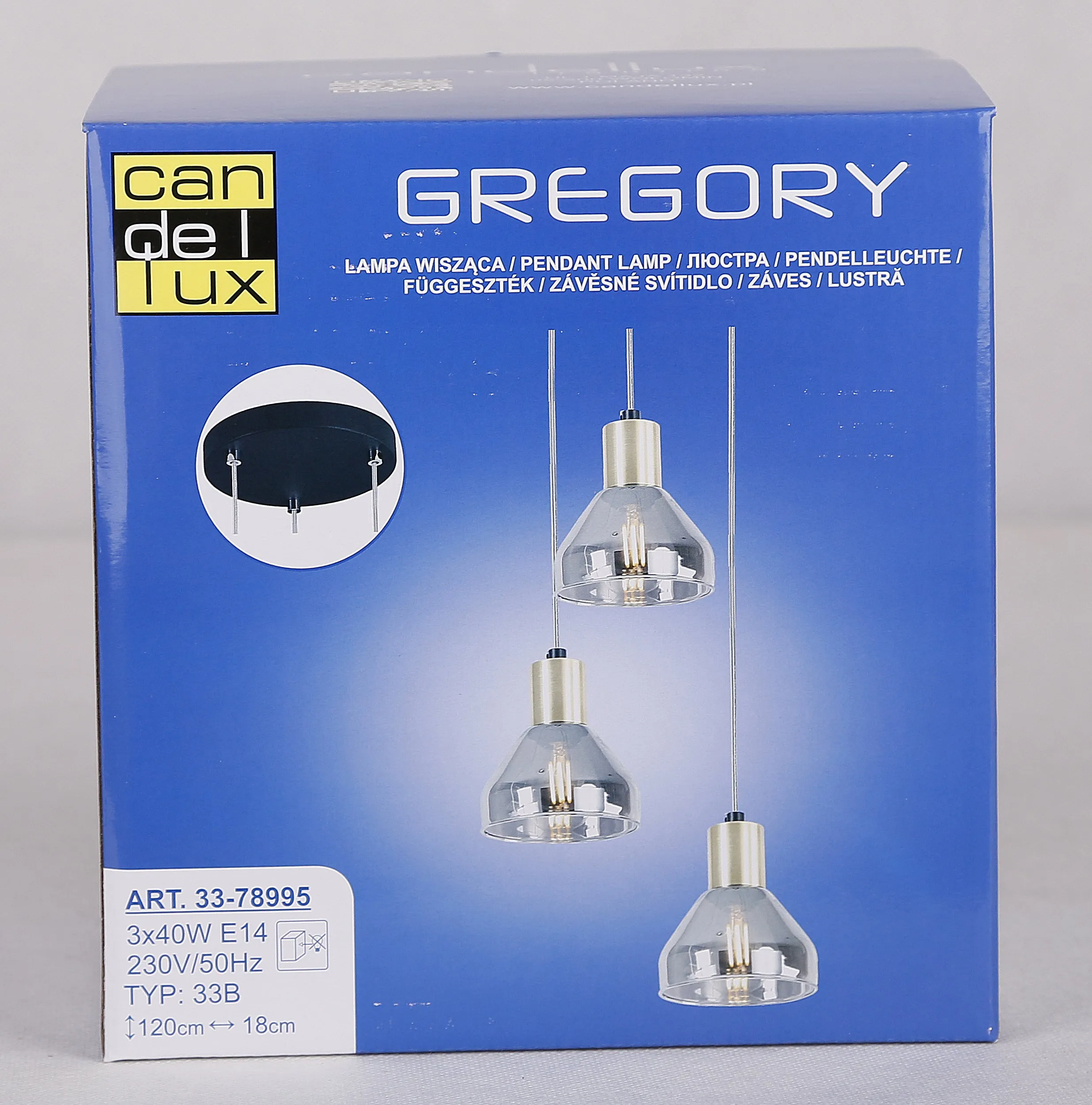 LAMPA WISZĄCA GREGORY TALERZ CZARNY BRĄZ 3X40W E14 KLOSZ DYMIONY - obrazek 6