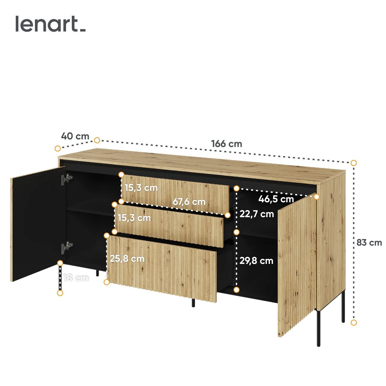 Komoda 2D3S z oświetleniem dąb artisan/czarny TREND TR01 - obrazek 4