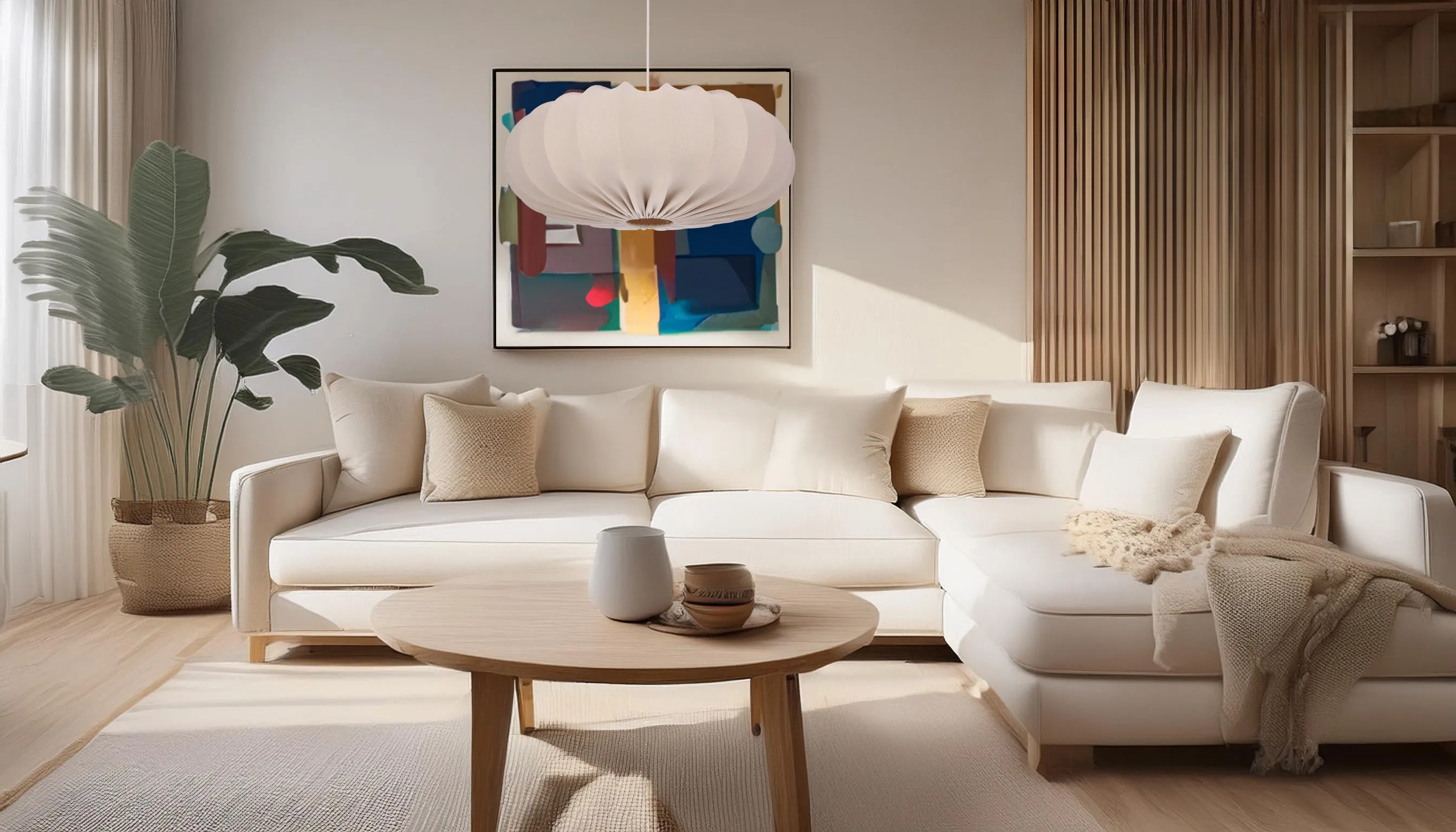 Lampa wisząca CAFEE’ skandynawska z abażurem beżowym frappe 66 cm - nowoczesne oświetlenie sufitowe do salonu i jadalni E27 - obrazek 3