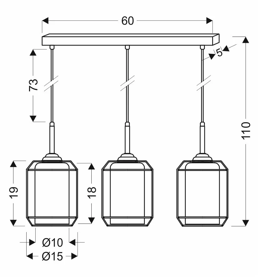 Jonera lampa wisząca czarny 3x40w e27 klosz dymiony - obrazek 5
