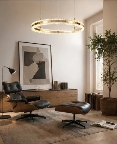 Lampa wisząca ARKADIA LED 80 cm - złoty połysk z kryształowym pierścieniem - obrazek 4