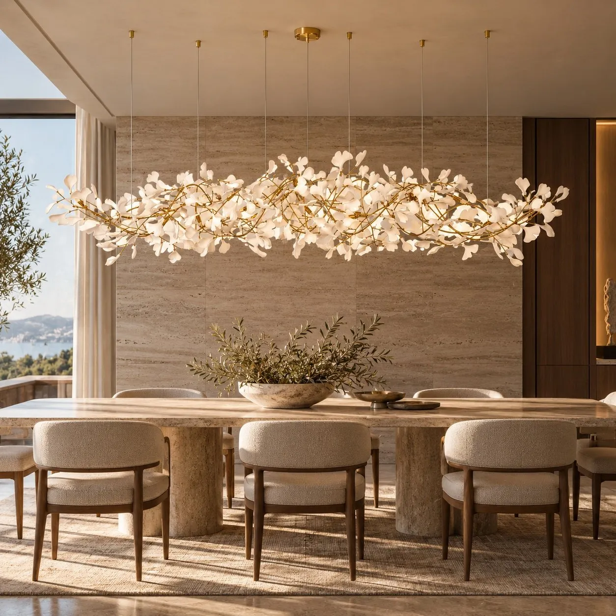 Lampa wisząca BOTANIKA GOLD XL 265 cm - złota i biała porcelana, G9 - obrazek 2