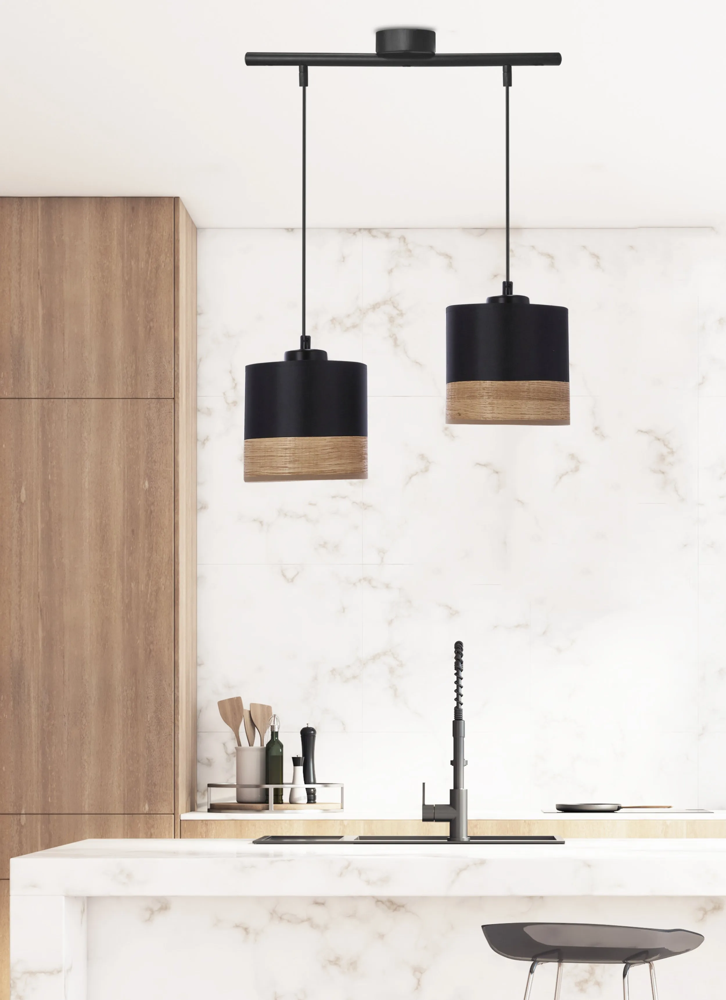 Porto lampa wisząca czarny 2x60w e27 abażur czarny+brązowy - obrazek 2