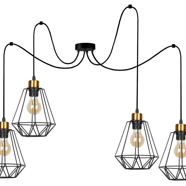 Primo p lampa wisząca czarny+złoty 4x60w e27 klosz czarny