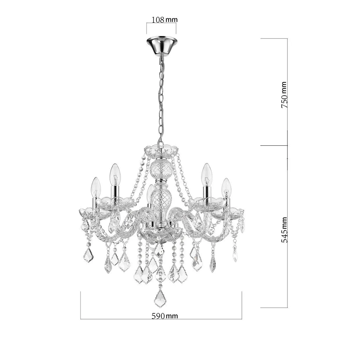 Lampa wisząca Cristallo srebrna 5xE14 - obrazek 7