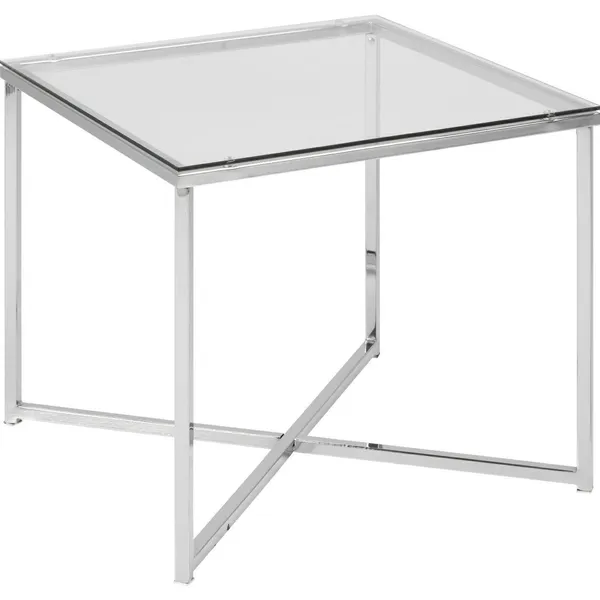 Stolik kwadratowy Cross szkło/chromowany