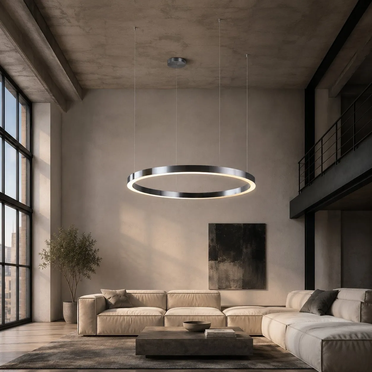 Lampa wisząca CIRCLE 120 cm - LED, ring tytan szczotkowany - obrazek 2
