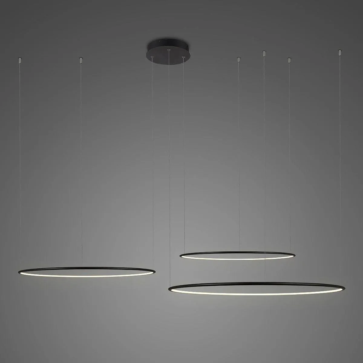 Lampa wisząca Ledowe Okręgi No.3 100cm 4k czarna układ 100/80/60 cm