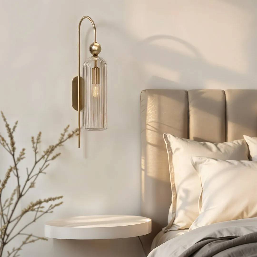 Lampa Dekoracyjna Ścienna Kinkiet Szklana AM204 1xE14 Złota REGINA - obrazek 2