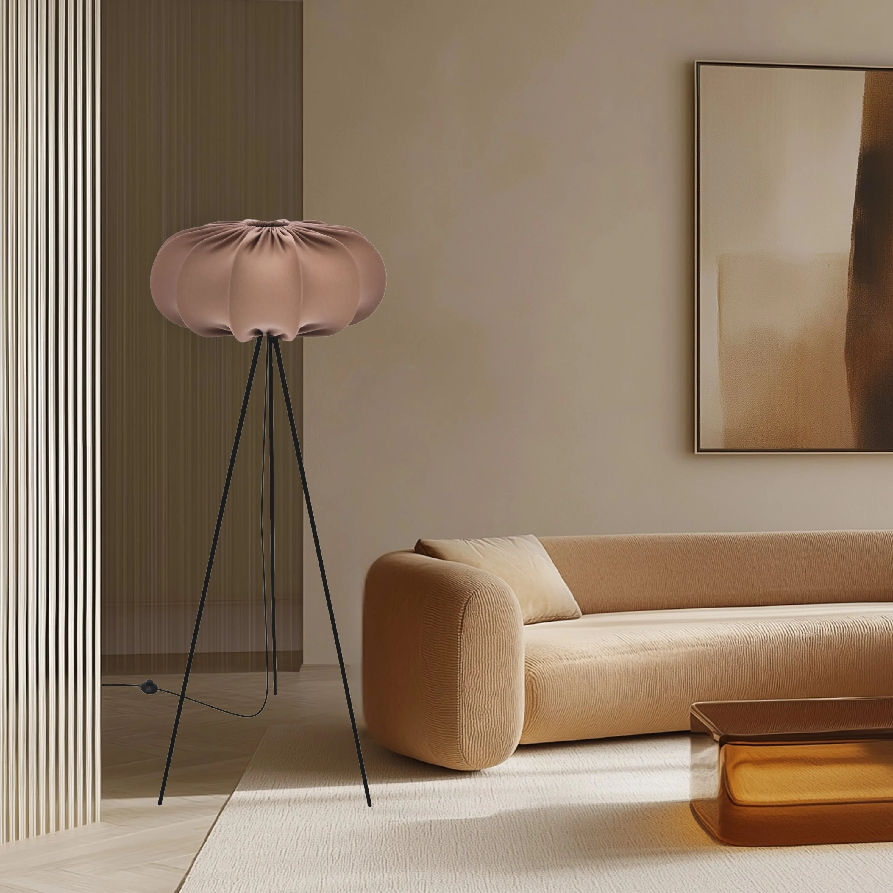 Lampa podłogowa CAFEE’ z abażurem brązowym mokka 52 cm - lampa stojąca w stylu skandynawskim E27 - obrazek 2