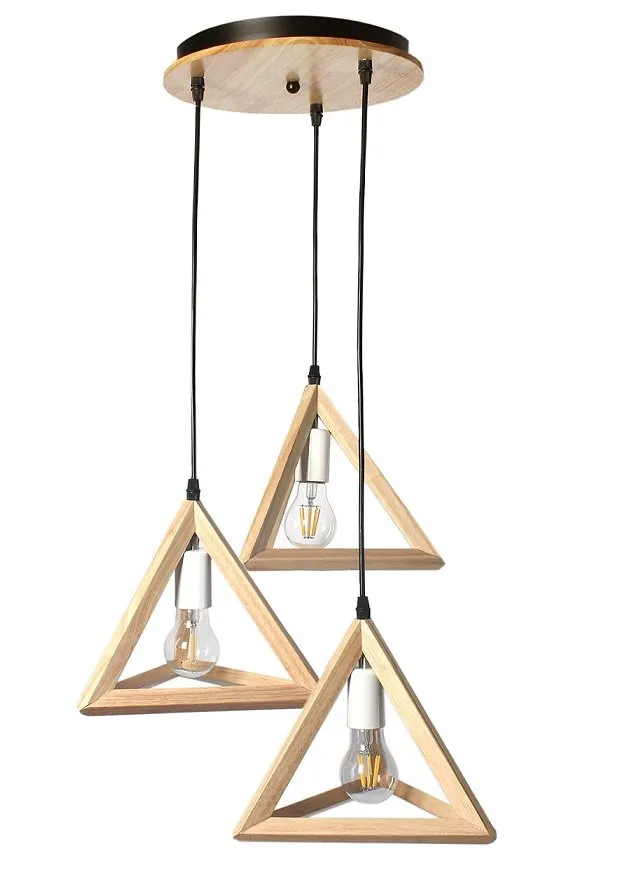 Lampa drewniana wisząca 3 x E27 Trójkąty PZE-903 - obrazek 2
