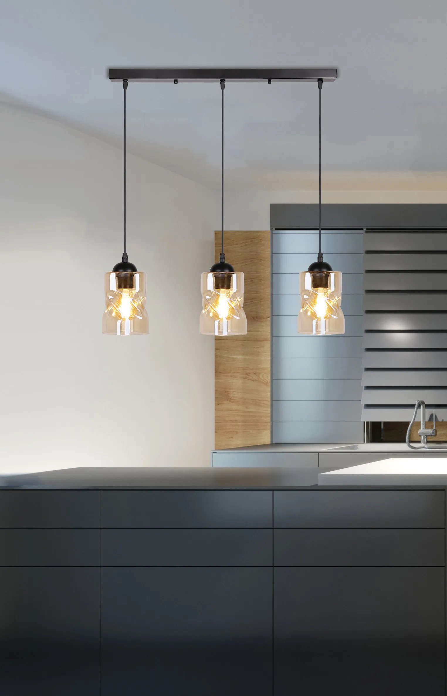 Felis lampa wisząca czarny 3x60w e27 klosz bursztynowy - obrazek 6