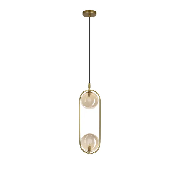 Lampa wisząca CORDEL vintage - złoty mosiądz z bursztynowymi kloszami kulkami - eleganckie oświetlenie salonu 2x G9 LED