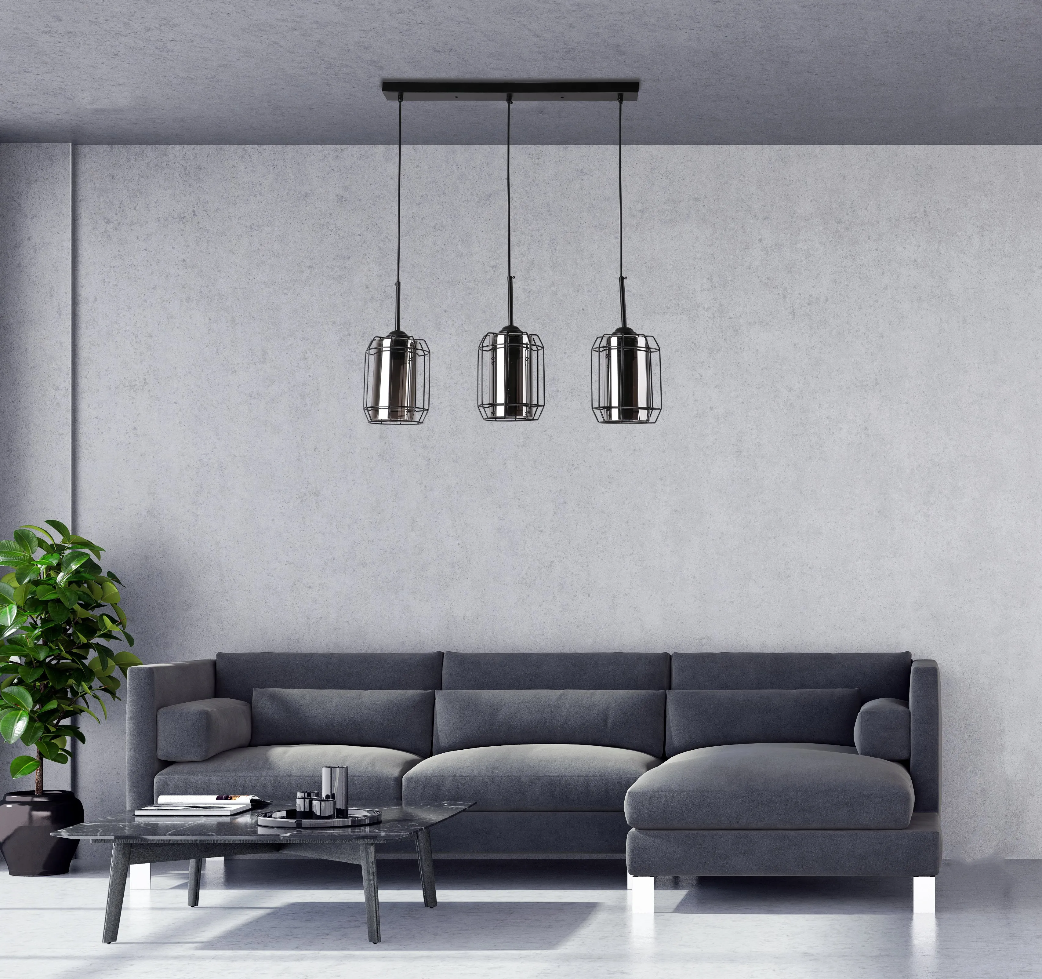 Jonera lampa wisząca czarny 3x40w e27 klosz dymiony - obrazek 2